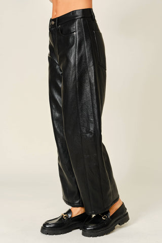 Claire Vegan Leather Barrel Pants Black