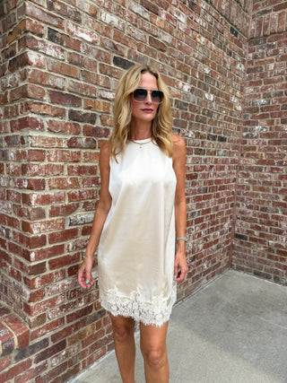 Camille Lace Hem Mini Dress Champagne