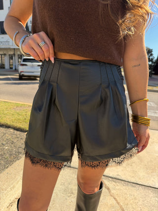 Natasha Pleather Lace Shorts Black