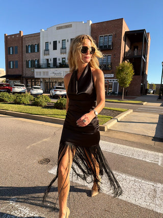 Molly Fringe Dress Black