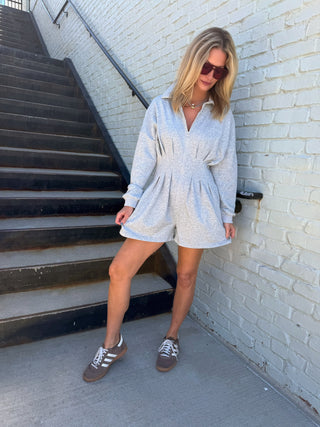 Carly Collared Shirt Romper Heather Grey