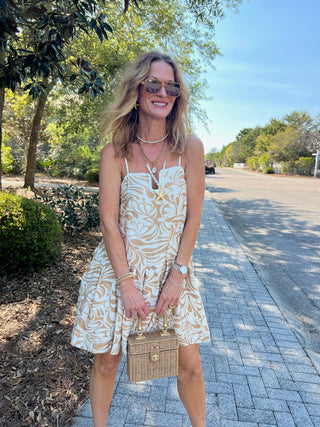 Pretty Follies | Sara Abstract Print Midi Dress Taupe