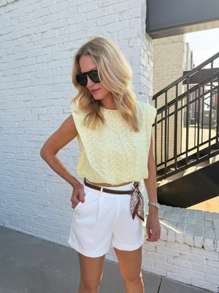 Eyelet Ease Bubble Hem Top Pale Yellow