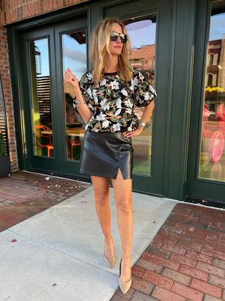 THML | Siena Floral Sequin Top Black