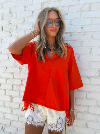 Gather & Go Bubble Hem Shirt Tomato