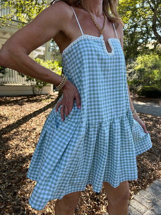 30a Array | Pretty Follies | Vesper Spaghetti Strap Gingham Dress Mint