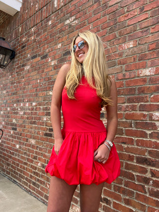 Illa Illa | Dahlia Bubble Hem Mini Dress Red