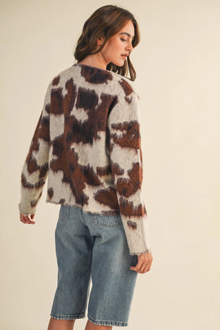 &Merci | Cow Print Sweater Cardigan Brown Multi