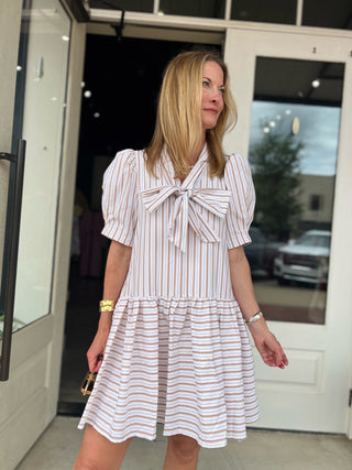 Entro | Haisa Stripe Pattern Mini Dress Taupe