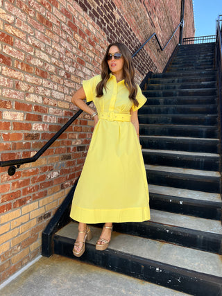 Entro | Olivienne Stitch Detailed Midi Dress Yellow