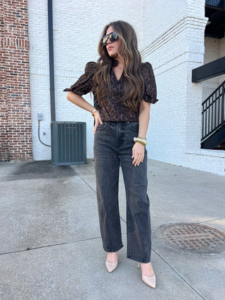 THML | Leopard Suede Top Brown