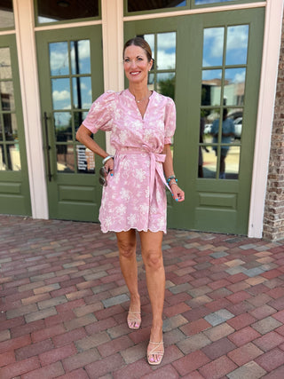 Entro | Wrenna Floral Eyelet Mini Dress Pink