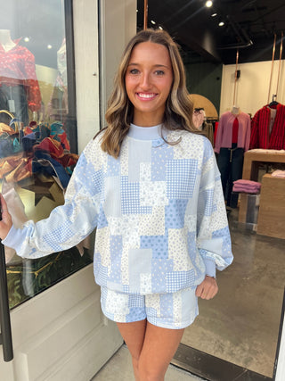 Le Lis | Darcy Patch Work Sweatshirt Lt Blue Multi