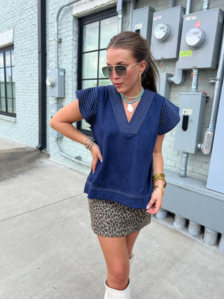 THML | Gretchen Suede Top Navy