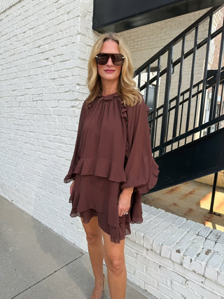 LENA | Brielle Chiffon Mini Dress Brown