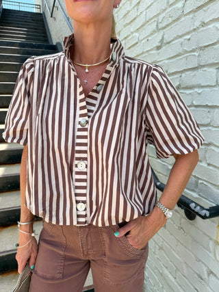 Wyla Vintage Stripe Top Brown
