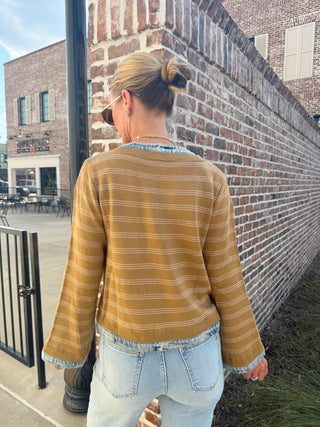 Denim Trim Knit Zip Up Jacket