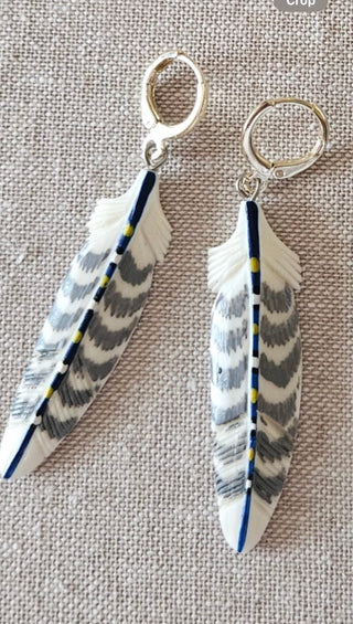 AMULET | Carved Painted Feather Earrings