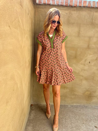 Entro | Carrie Abstract Pattern Mini Dress Terra Cotta