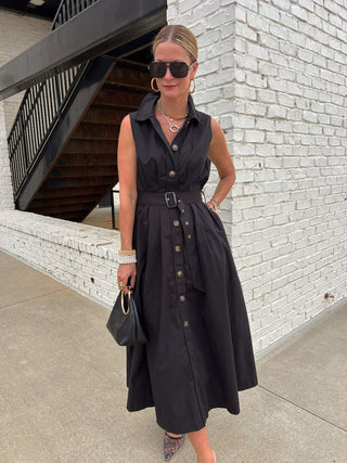 Entro | Cyrah Sleeveless Pleated Midi Dress Black
