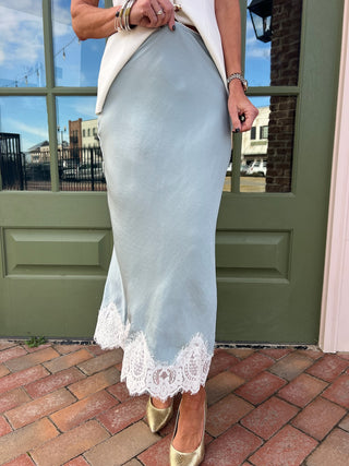 Silk Days Lace Trim Satin Midi Skirt