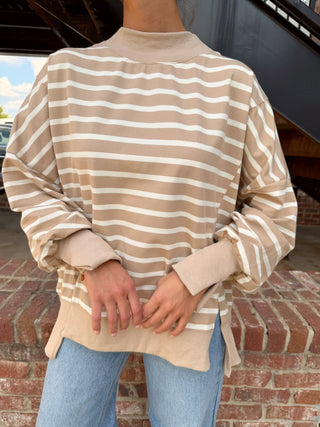 Harper Stripe Sweatshirt Taupe Cream