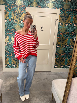 Le Lis | Leah Long Sleeve Sweater Red-Pink Stripe