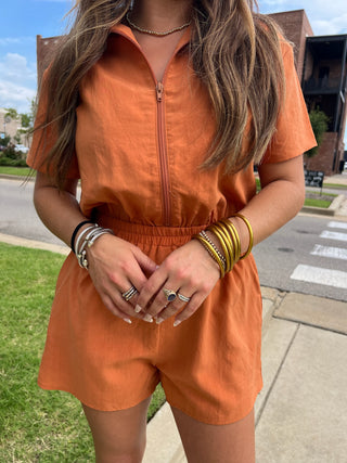 Sadie & Sage | Honey Zip Front Romper Dusty Orange