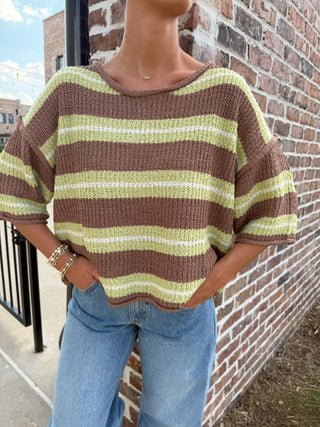 Arden Striped Sweater Cocoa Pistachio