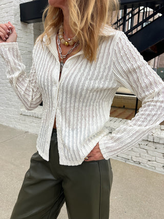 Sage The Label | Hideaway Stripe Ruffle Top Ivory