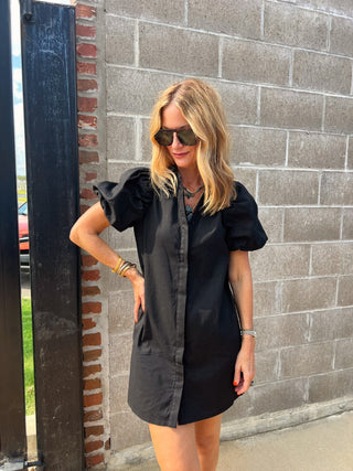 The Walls Button Down Shift Dress Black