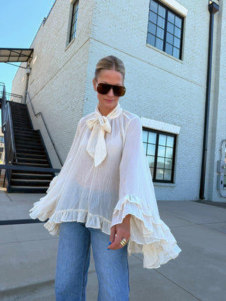 Marlowe Ruffle Cuff Blouse Cream