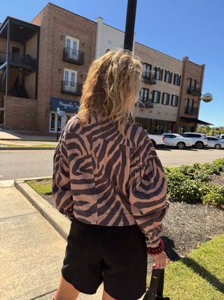 Zebra Print Cropped Jacket Brown Multi