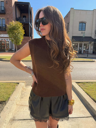 Natasha Pleather Lace Shorts Black