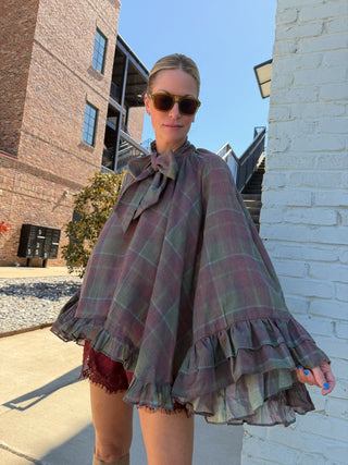 Marlowe Ruffle Cuff Blouse Plaid