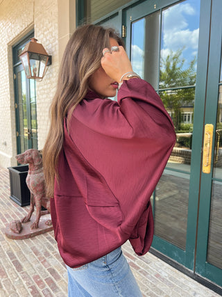GLAM | The Finley Bomber Zip Up Jacket Wine