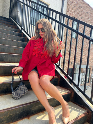 Posh Button-Down Red Top