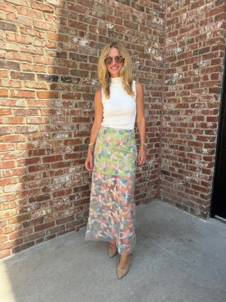 LENA | Wildflower Appliqué Maxi Skirt