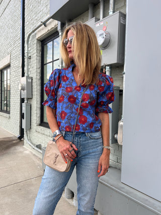 Entro | Floral Ruffle Pullover Top Midnight