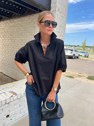 Adrienne | Stand Collar Drop Shoulder Top Black