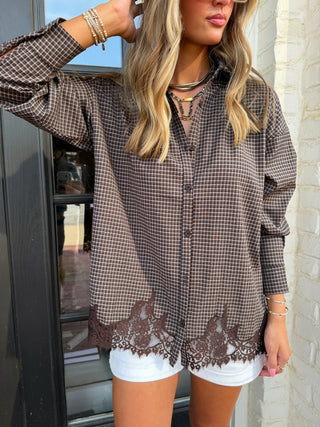 Hadley Lace Shirt | Brown Plaid