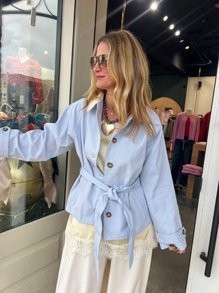 Le Lis | Myla Trench Coat Lt Blue/Cream