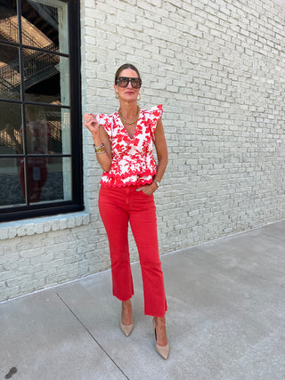 Daze Denim| Shy Girl Crop Flare Cherry
