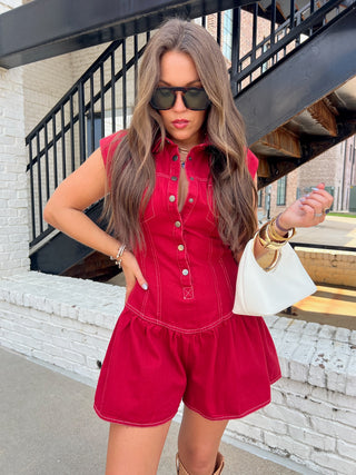 Modern Muse Crimson Snap Button Romper