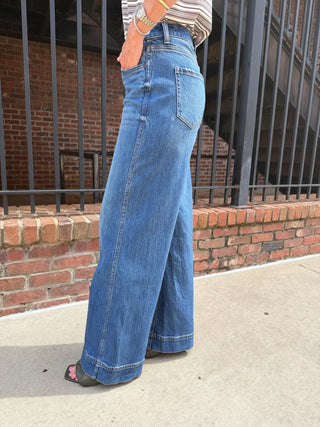 Vervet | Celeste Super High Rise Trouser Hem Baggy Wide Leg Jeans