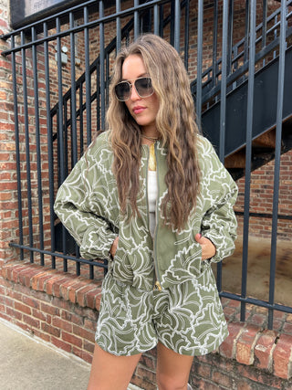 Entro | Nori Floral Embroidered Jacket Olive