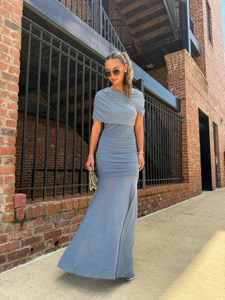 Tessa Ruched Maxi Dress Denim Blue