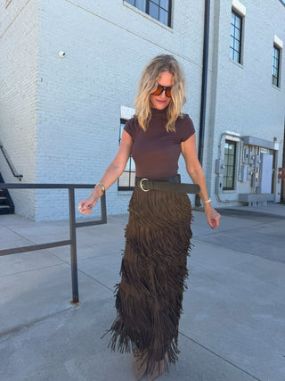 Courtney Fringe Skirt Brown