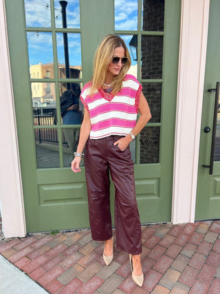 Needii | Battle Pleather Barrel Pants Burgundy