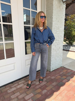 Vervet | Willow High Rise Grey Trouser Pockets Crop Barrel Jeans